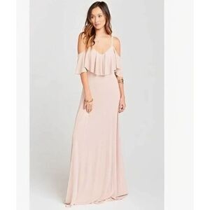 NWT Show Me Your Mumu Wedding Womens Renee Ruffle Maxi Dress Size 1X Blush Shine